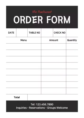 Black Simple Restaurant Order Form Poster