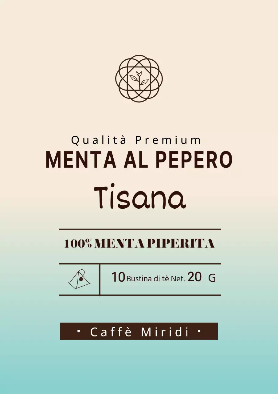 Semplice design di etichetta per tè alla menta piperita con sfumatura blu chiaro e avorio