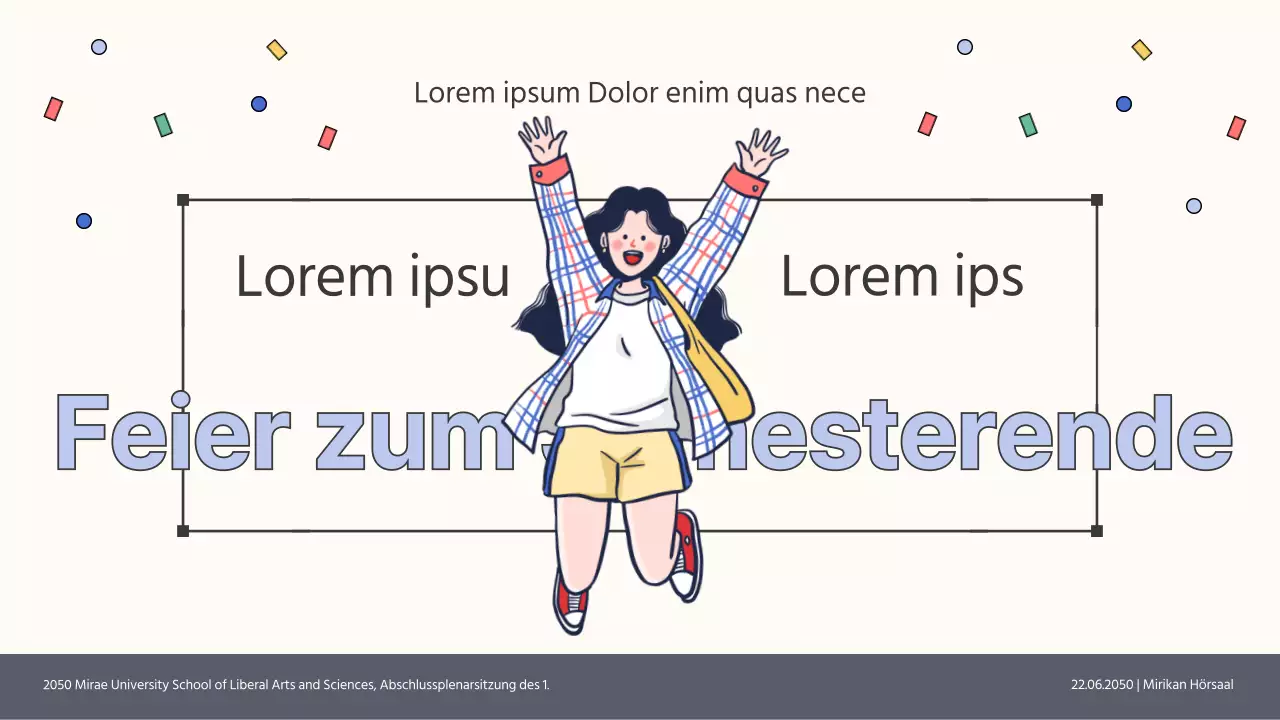 Ankündigung der Plenarsitzung zum Semesterende in schlichtem Beige und Hellblau