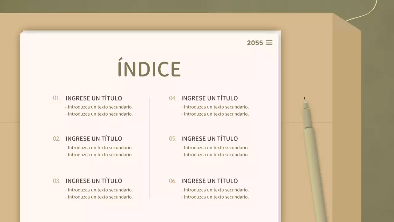 Para presentaciones con un concepto de documento limpio en tonos oliva y beige