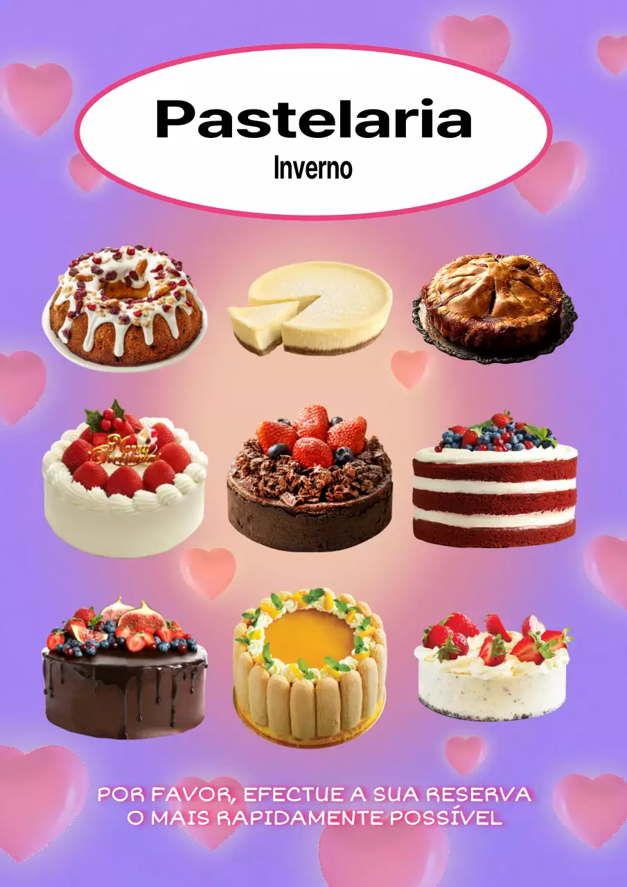 Um guia de menus para bolos kitsch em roxo e cor-de-rosa