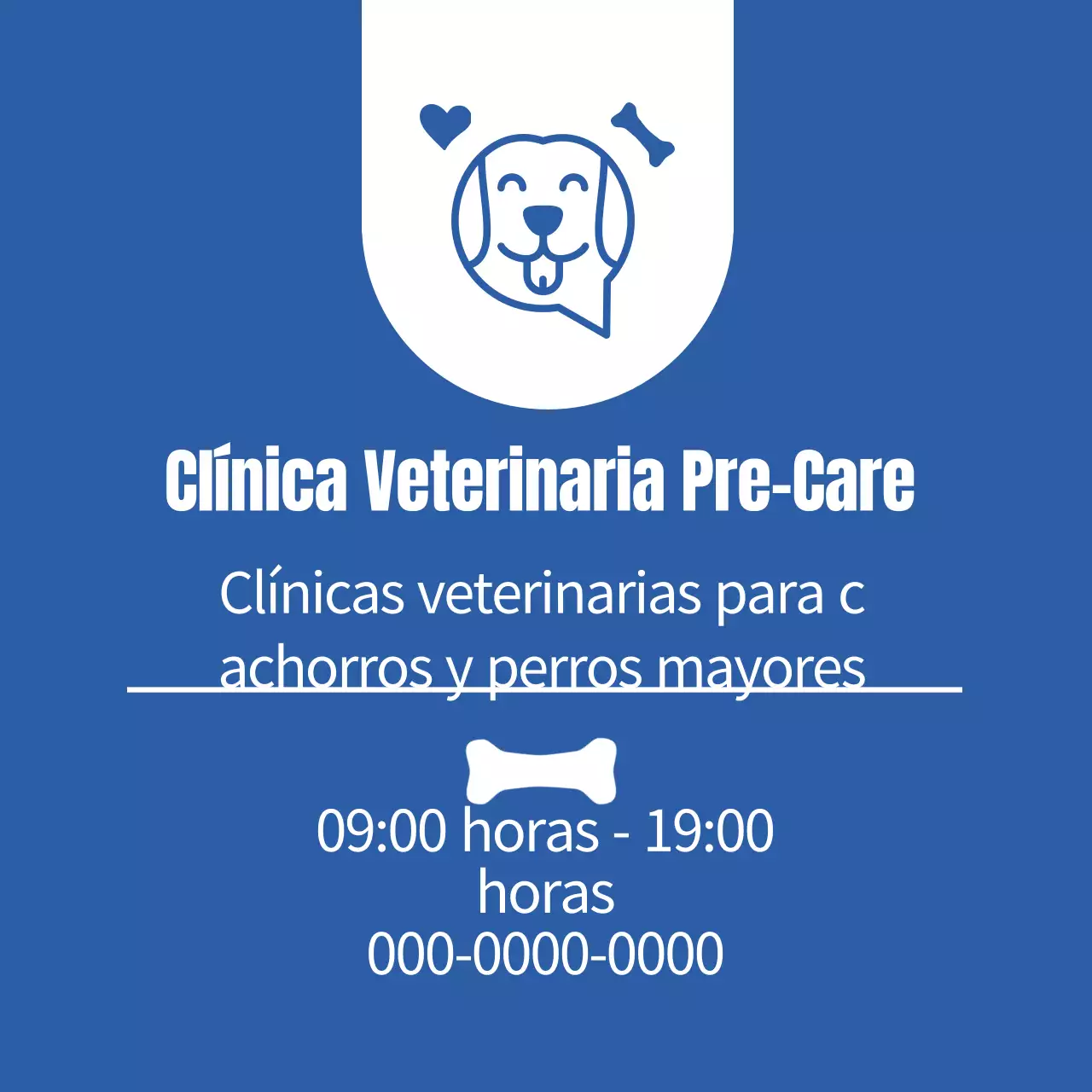 Simpática etiqueta promocional de clínica veterinaria con ilustración azul