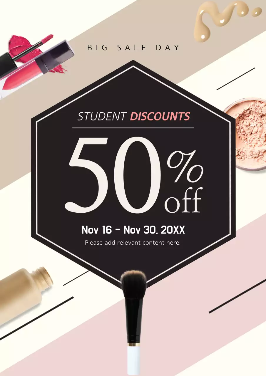 New opening event for a cosmetics store with photos of various cosmetics in beige color