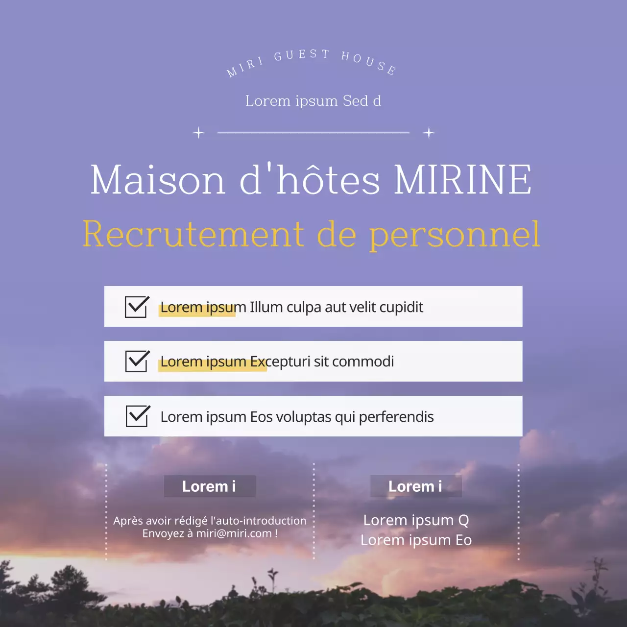 Maison d'hôtes de destination sur l'île de Jeju avec un fond de photographie de paysage émotionnel et apaisant en bleu et jaune.