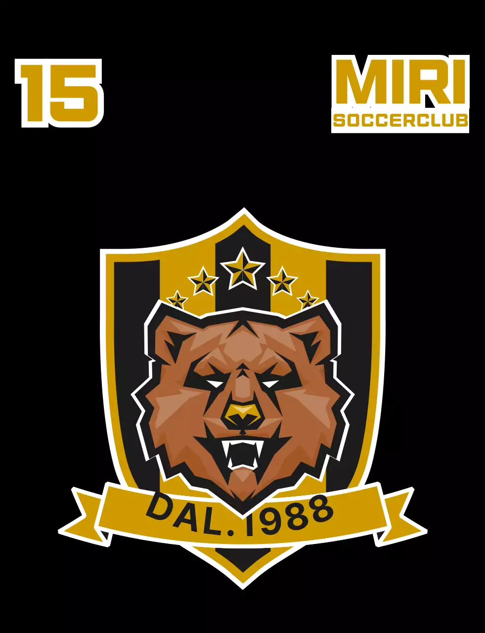 Gilet da calcio associativo con logo della squadra di calcio illustrato con un orso nero e oro