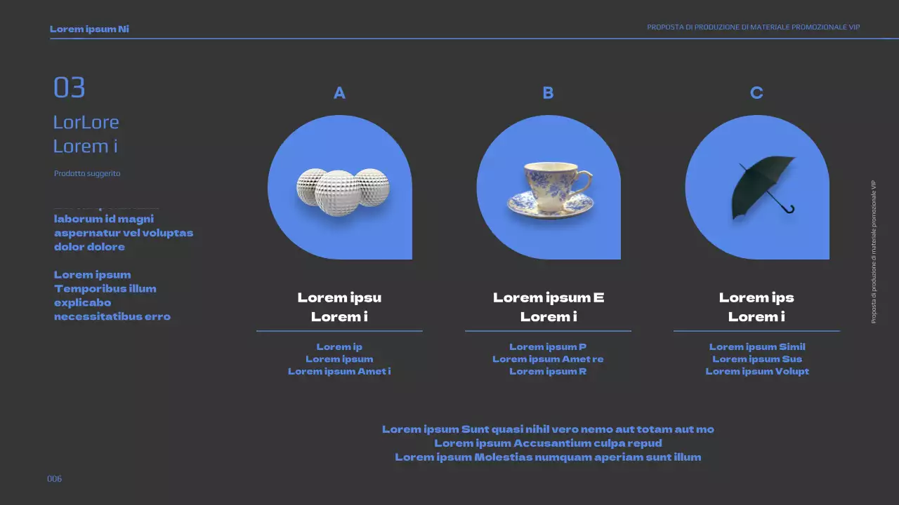 Proposta di un pezzo promozionale VIP in tonalità blu