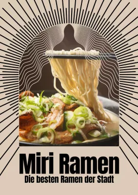 Ramen-Restaurant-Poster mit orientalischen Mustern in Beige und Schwarz