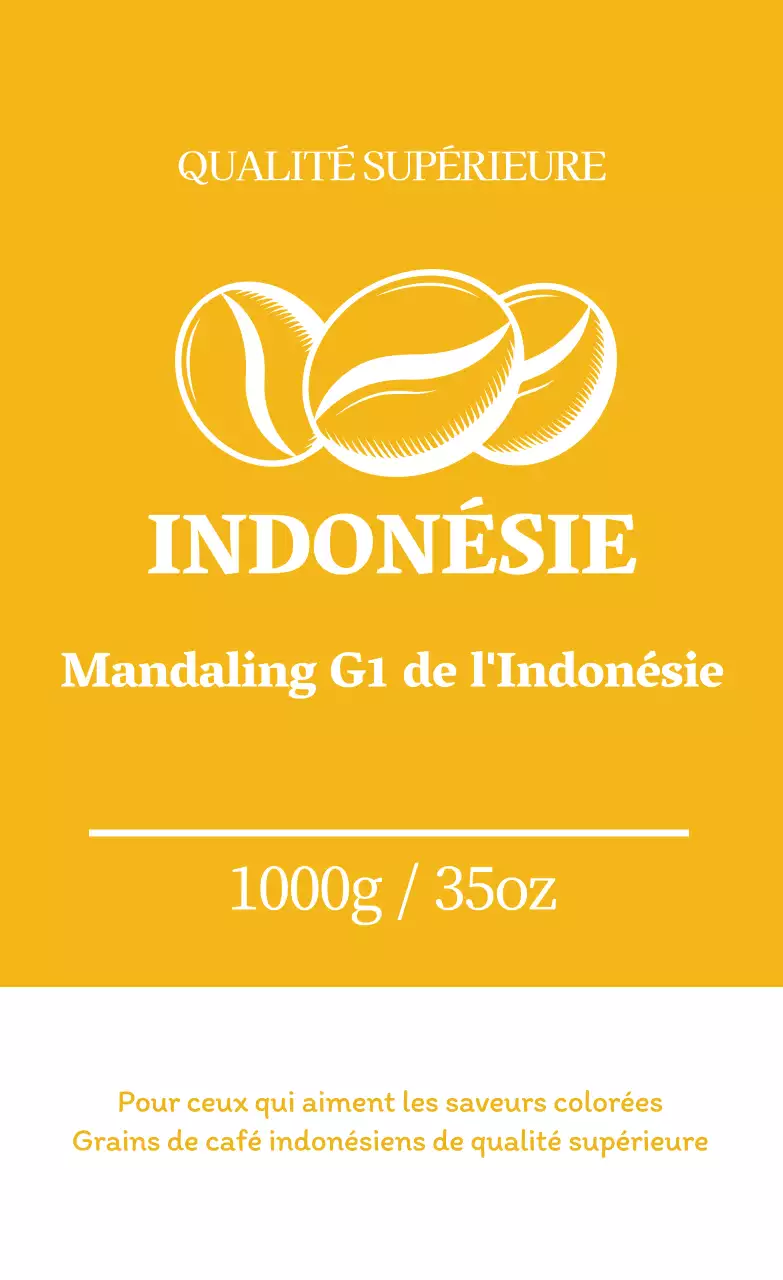 Étiquette de grains de café avec illustration jaune