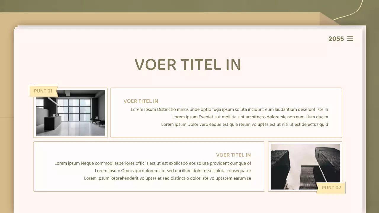 Voor presentaties met een strak documentconcept in olijf- en beigetinten