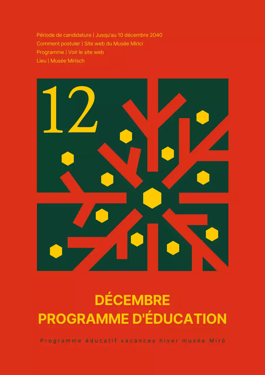 Programme de vacances d'hiver avec un concept de flocon de neige vert et rouge pour l'arbre de Noël