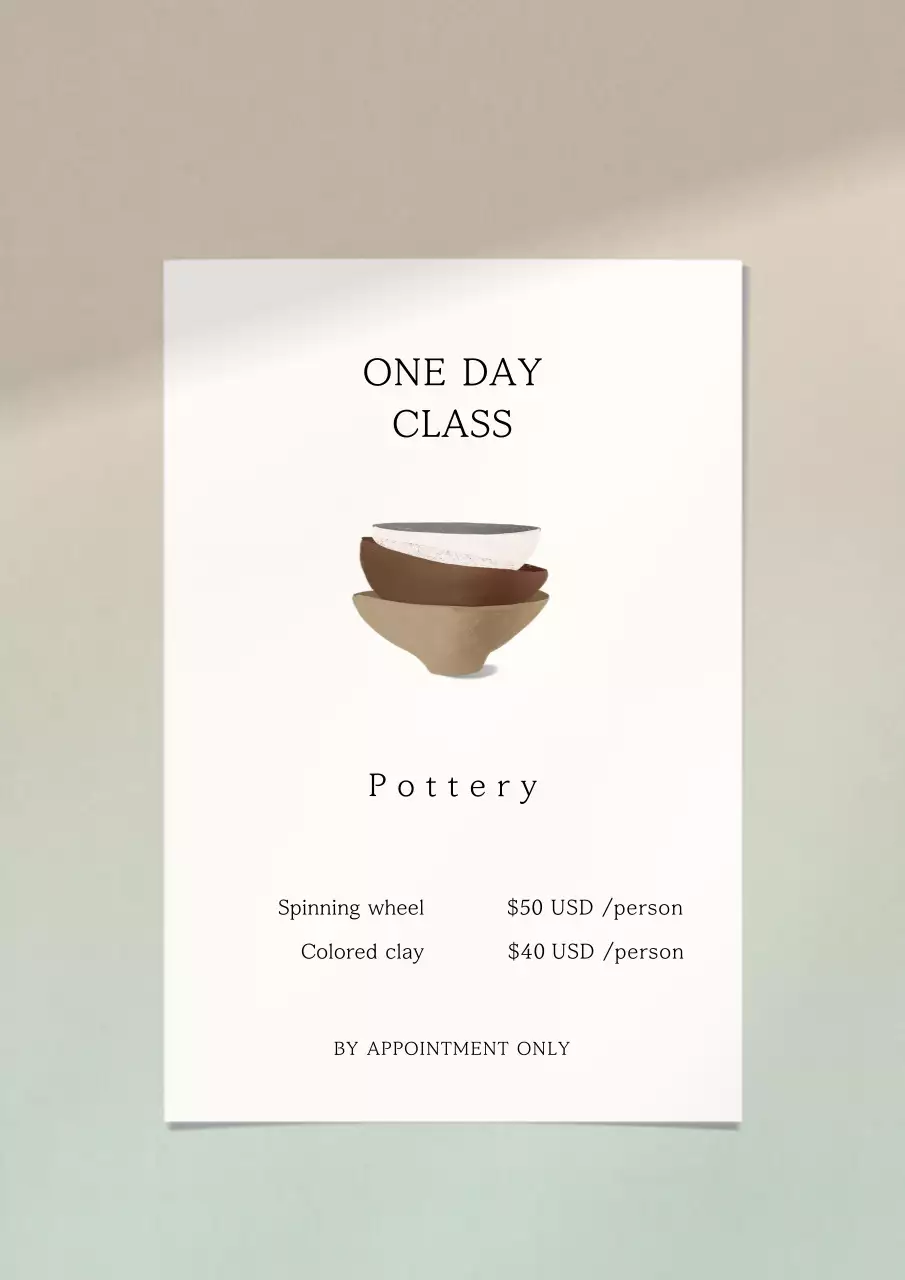 Beige Minimalist Pottery Class Poster