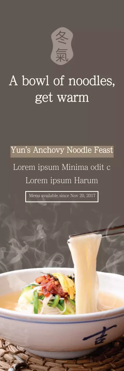 Banner promocional de macarrão tradicional marrom