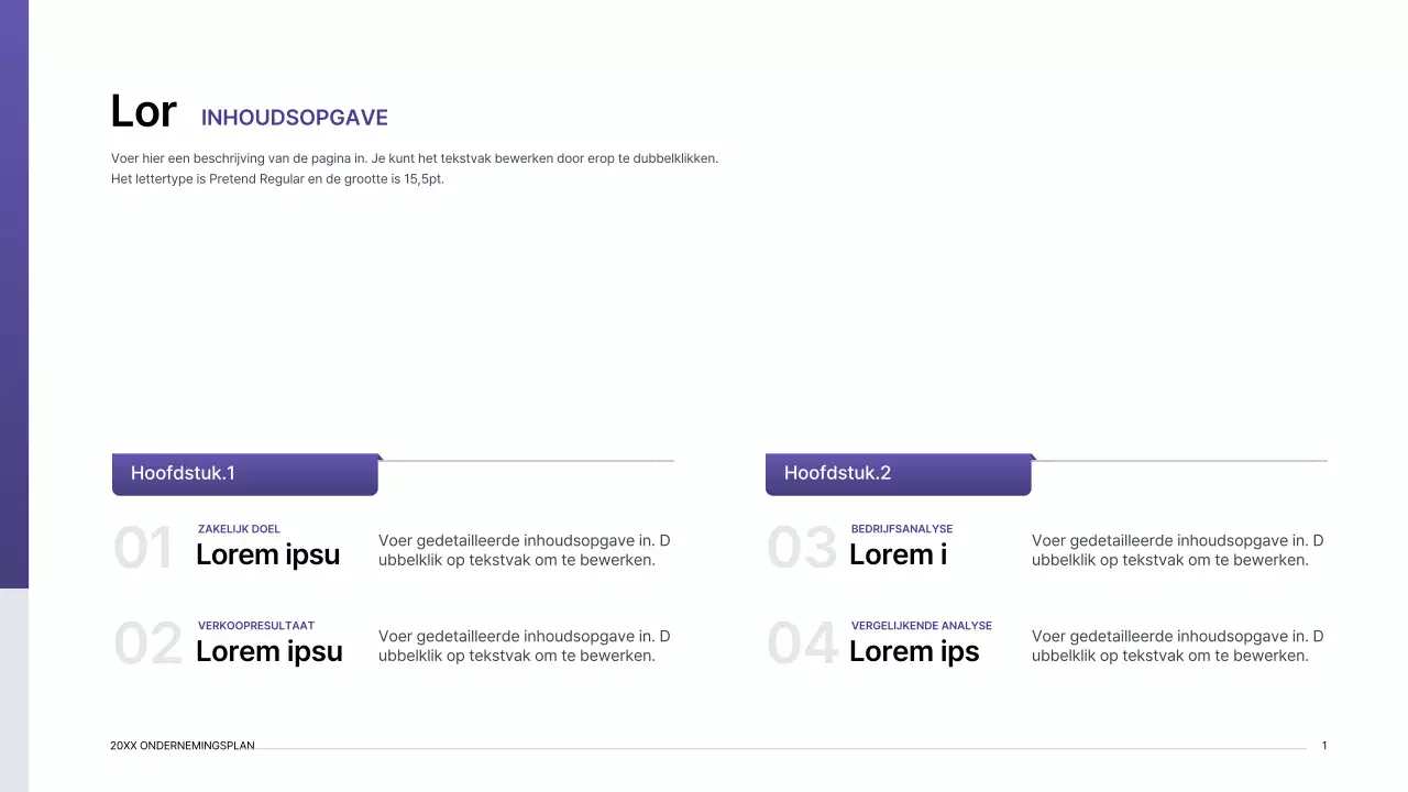 Presentatiepakket ondernemingsplan met paars verloop indexconcept