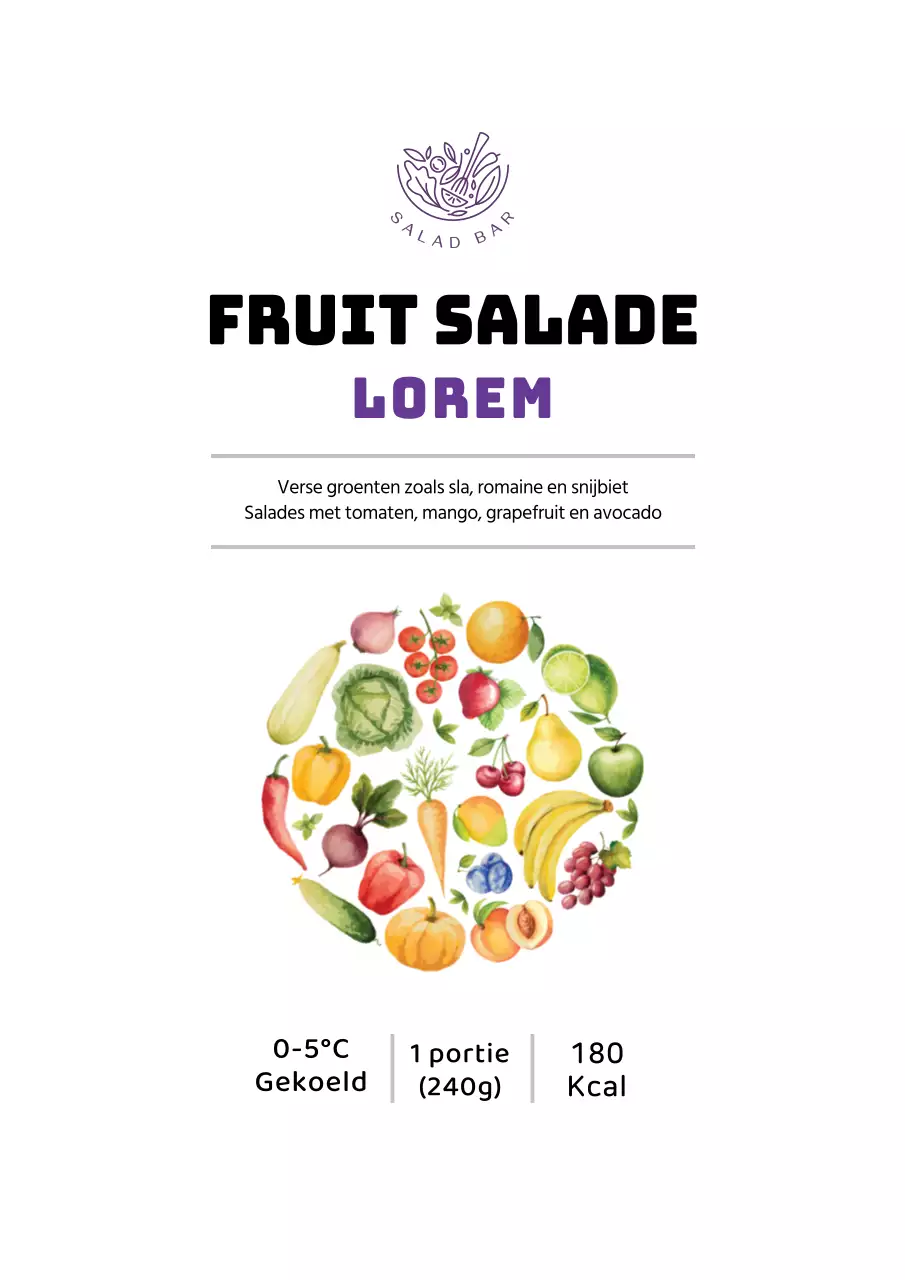 Eenvoudige fruitsalade label ontwerp poster in wit