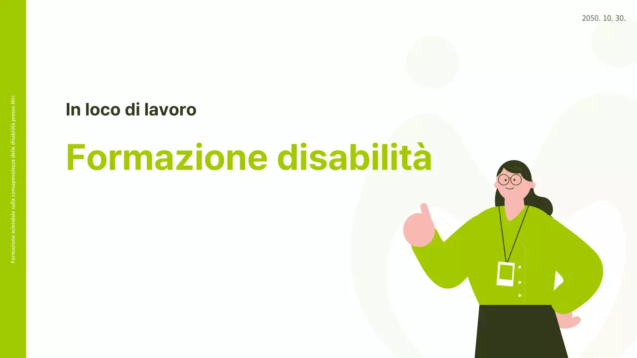 Illustrazione in bianco e verde lime per percepire la formazione sulla disabilità PPT sul posto di lavoro