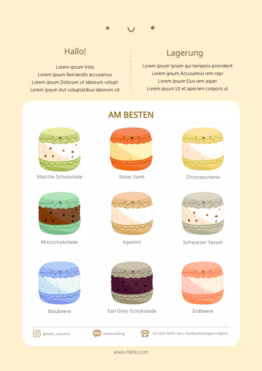 Niedliche Macaron Cafe Menü-Werbekarte in Beige