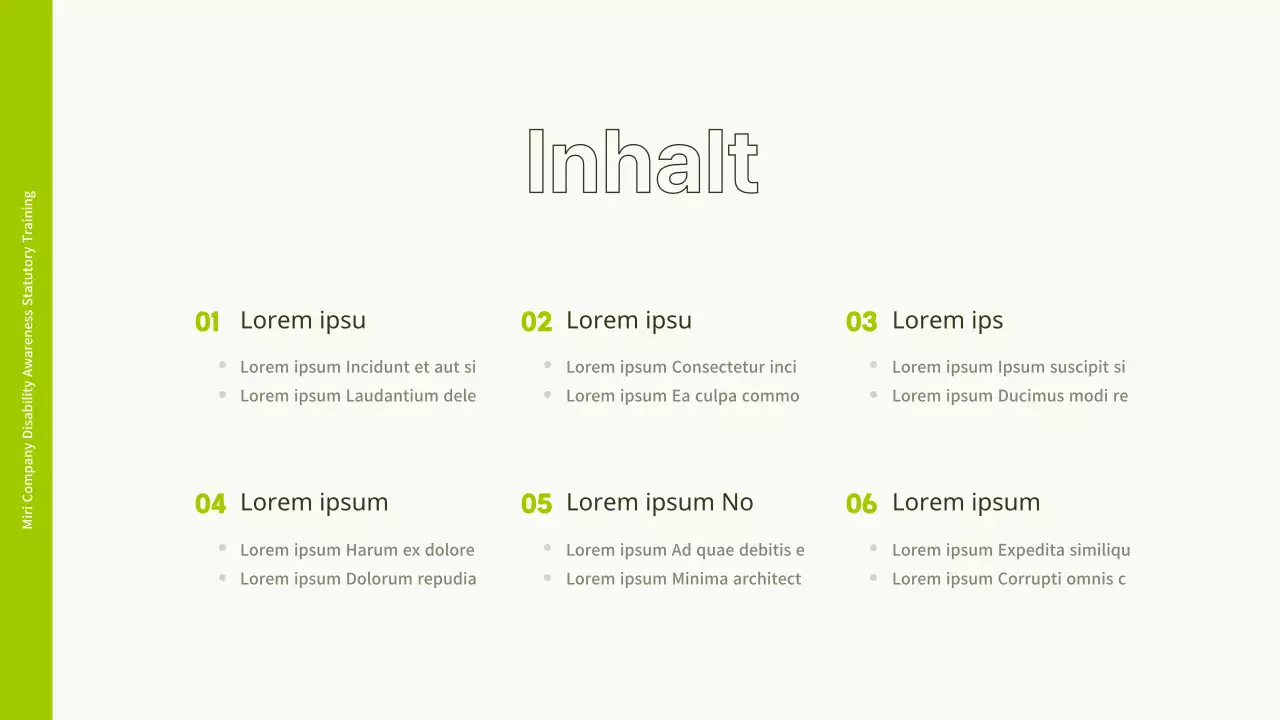 Weiße und lindgrüne Illustration, die das Gefühl vermittelt, dass das PPT am Arbeitsplatz für Behinderungen sensibilisiert.