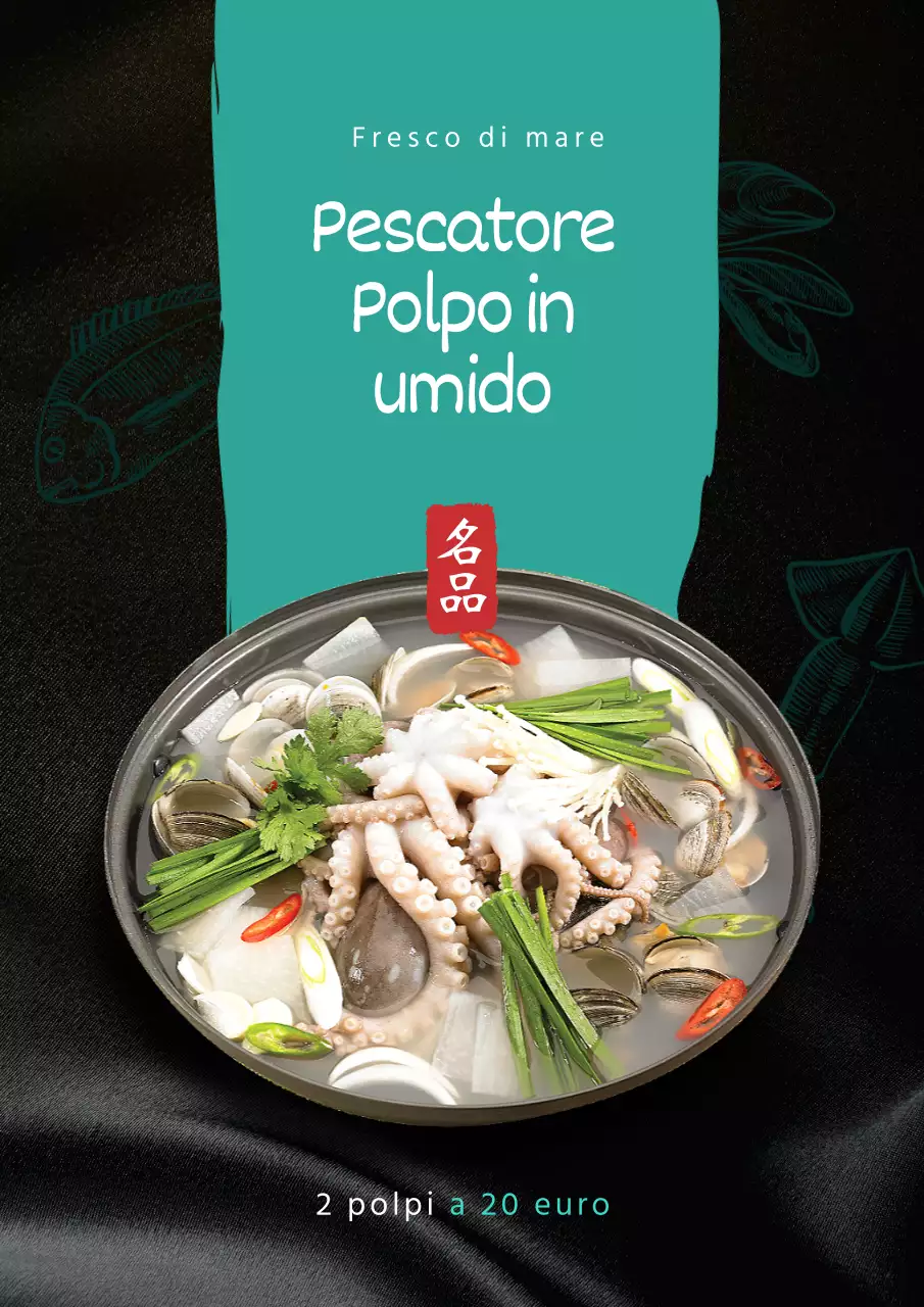 Nero e verde polpo bordo menu web poster verticale