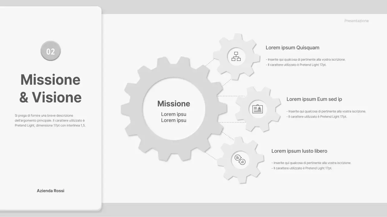 Proposta con elementi ingranaggi grigi e tridimensionali