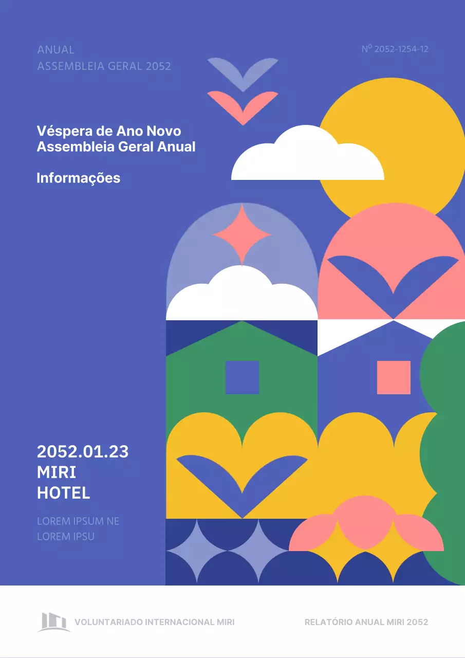 Reunião geral de Ano Novo em azul, amarelo e verde