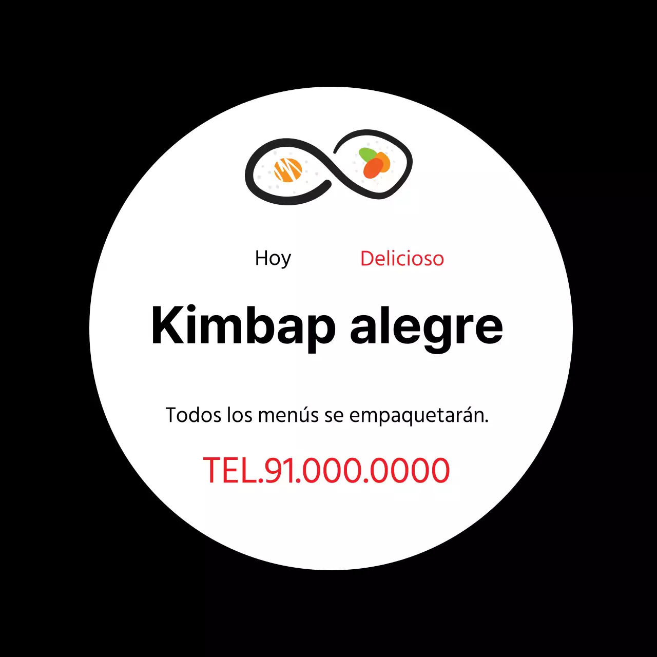 Negro ilustración limpia restaurante kimbap etiqueta promocional