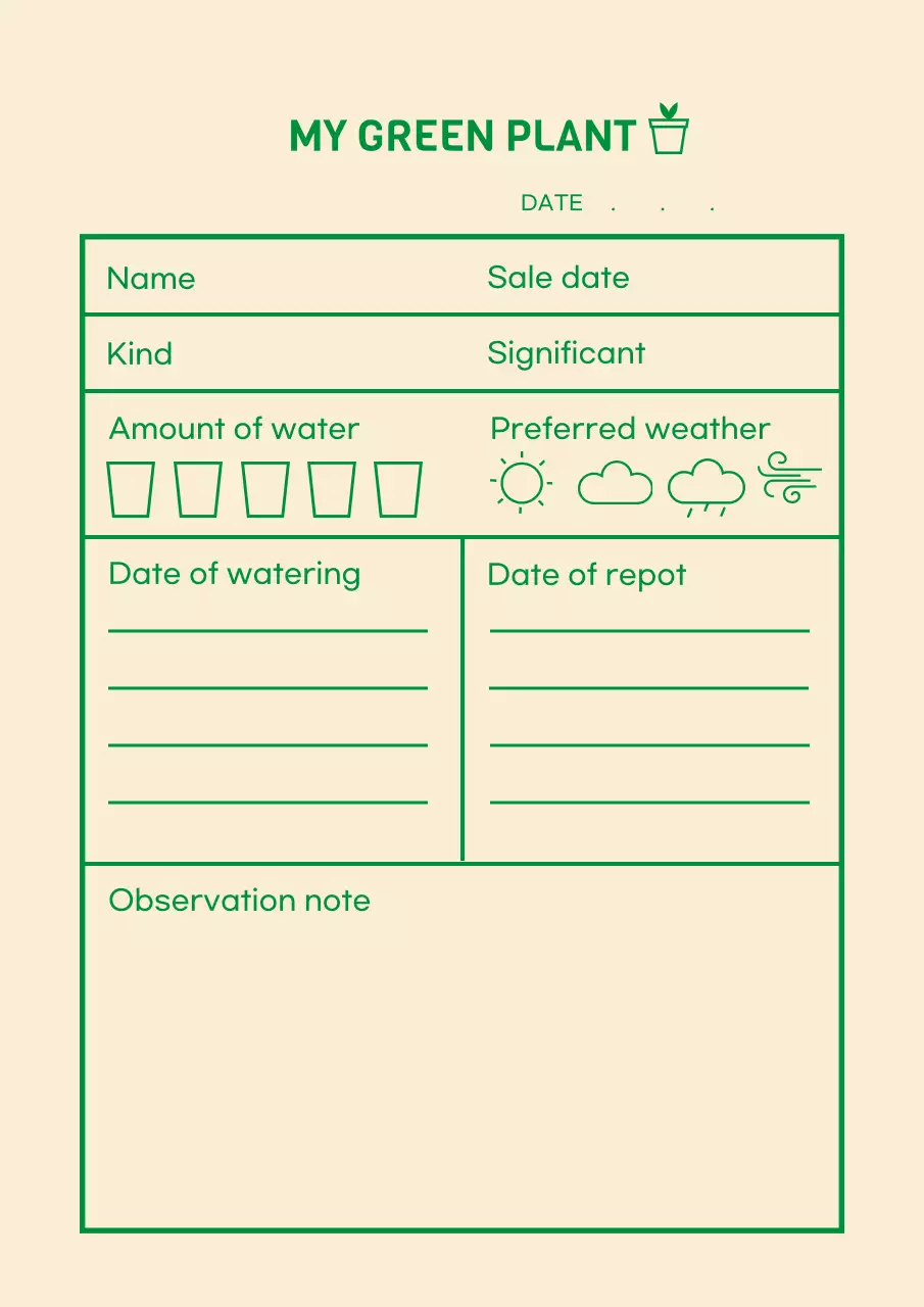 Green Minimal Plant Diary Poster