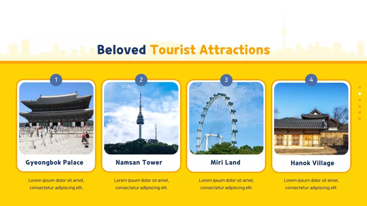 Yellow and blue illustrations highlight South Korea travel guide