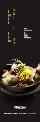 Promocione un lujoso menú samgyetang con una fuente caligráfica sobre fondo negro