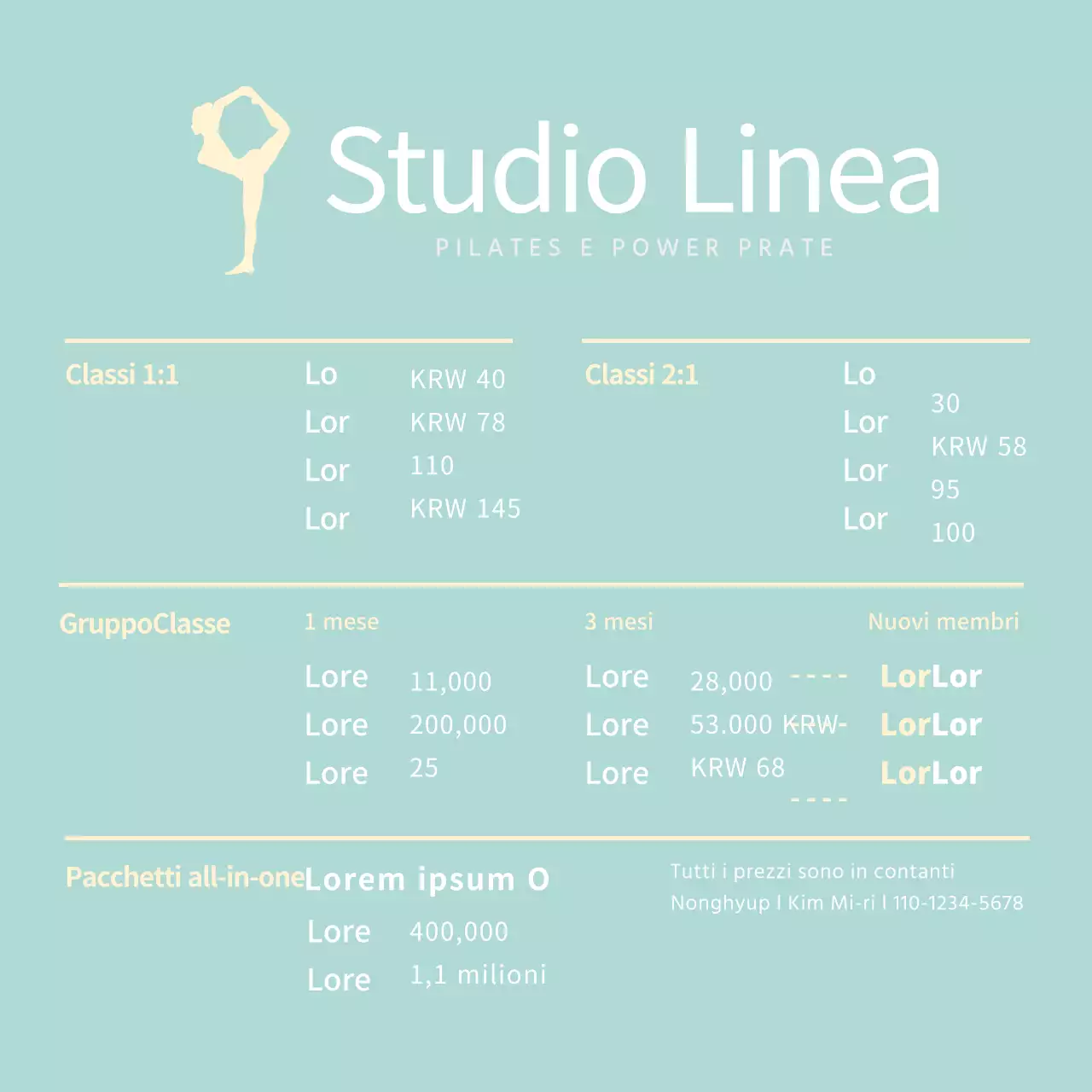 Mint Simple Pilates Menu Board Supporto in acrilico