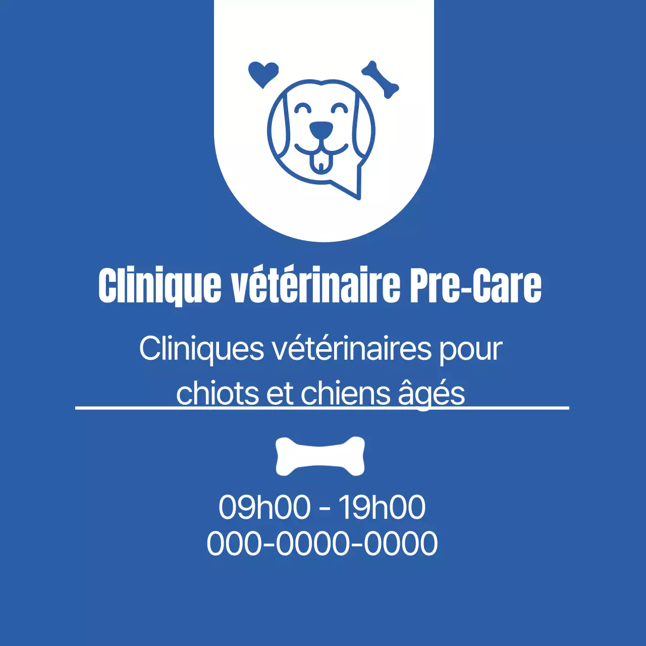 Etiquette promotionnelle d'une clinique vétérinaire avec illustration bleue