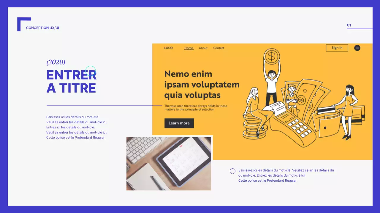 Un portefeuille simple en bleu et blanc