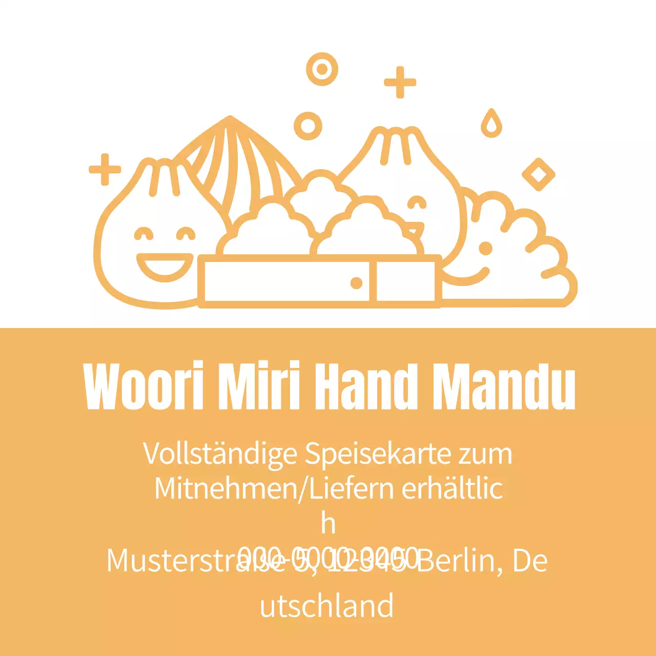 Gelbe Illustration süßes Restaurant Knödel Werbeetikett