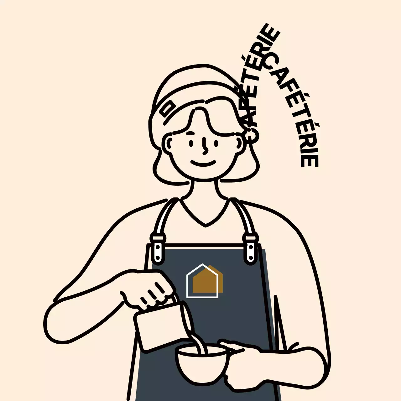 Autocollant avec illustration de barista ivoire et bleu