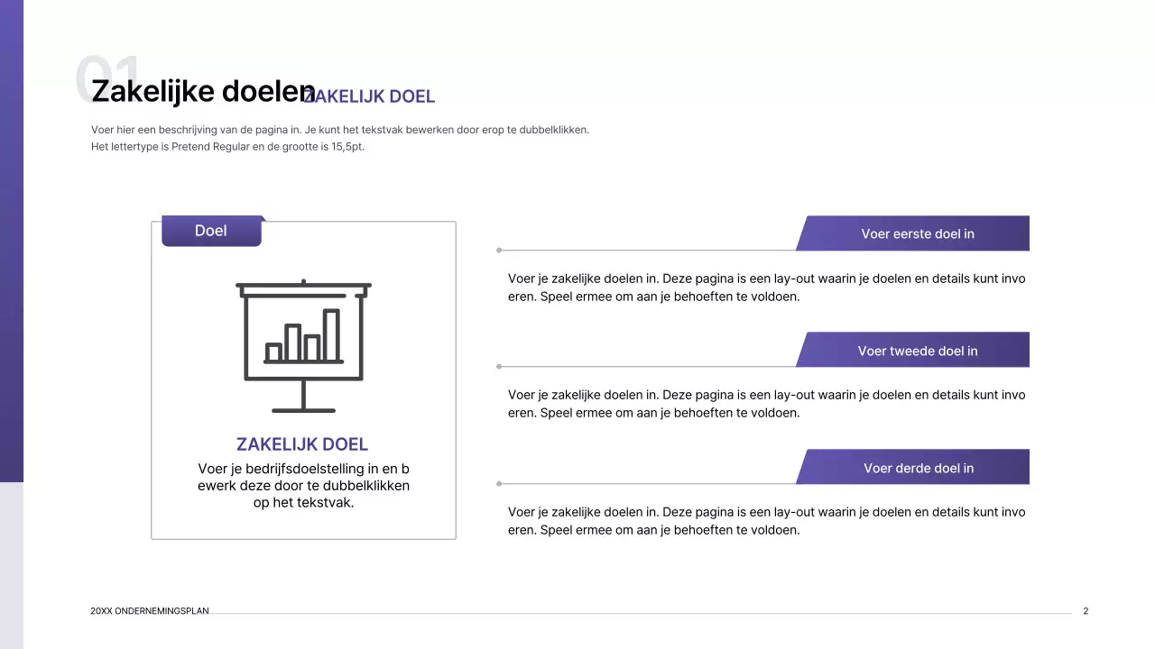 Presentatiepakket ondernemingsplan met paars verloop indexconcept
