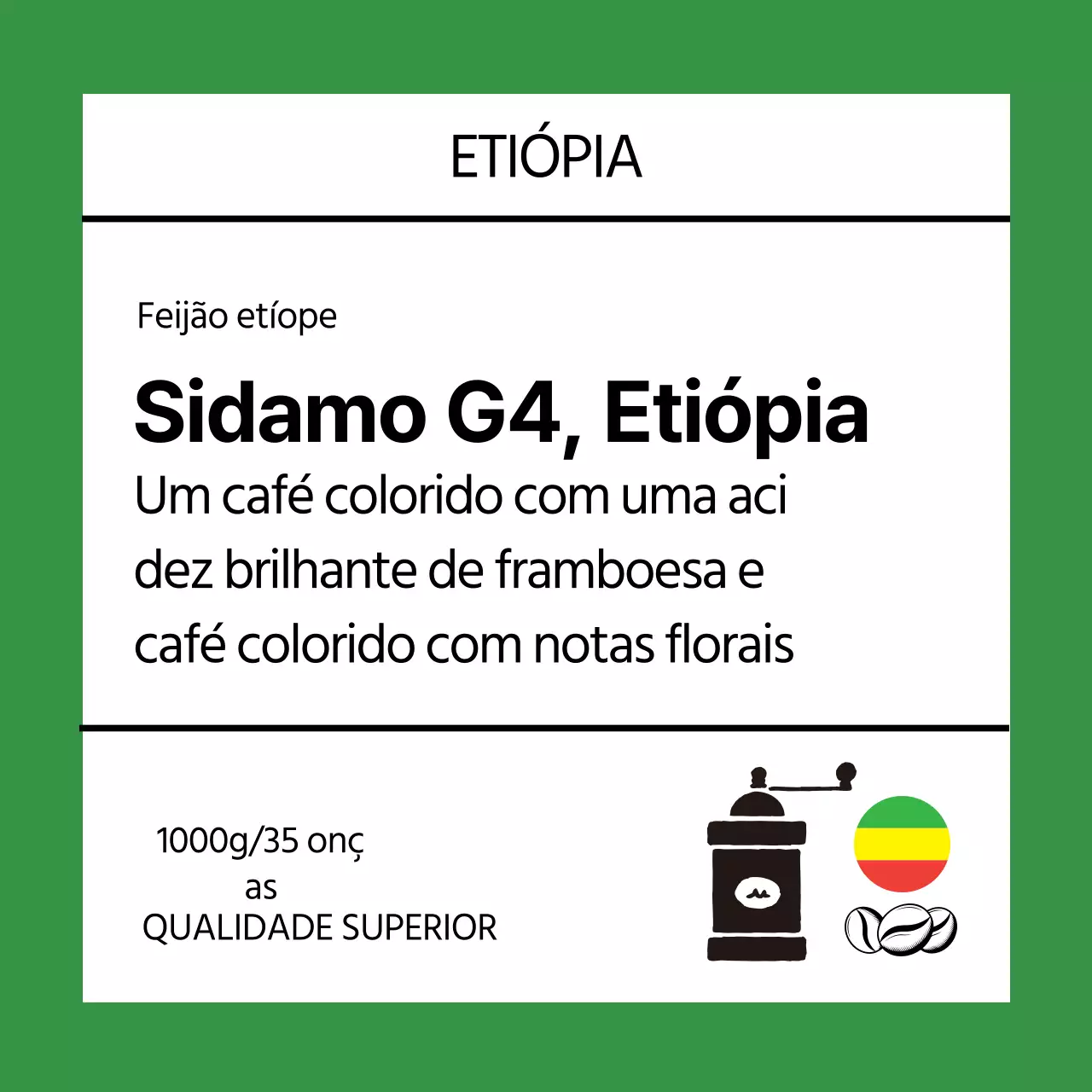 Rótulo ilustrado de grãos de café verdes
