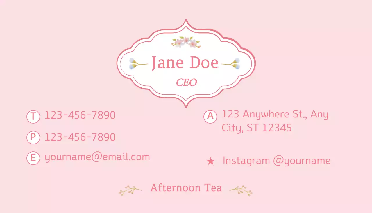 Pink Elegant Tea Advertisement Business Card