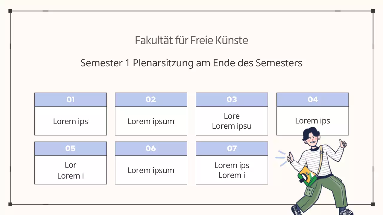 Ankündigung der Plenarsitzung zum Semesterende in schlichtem Beige und Hellblau