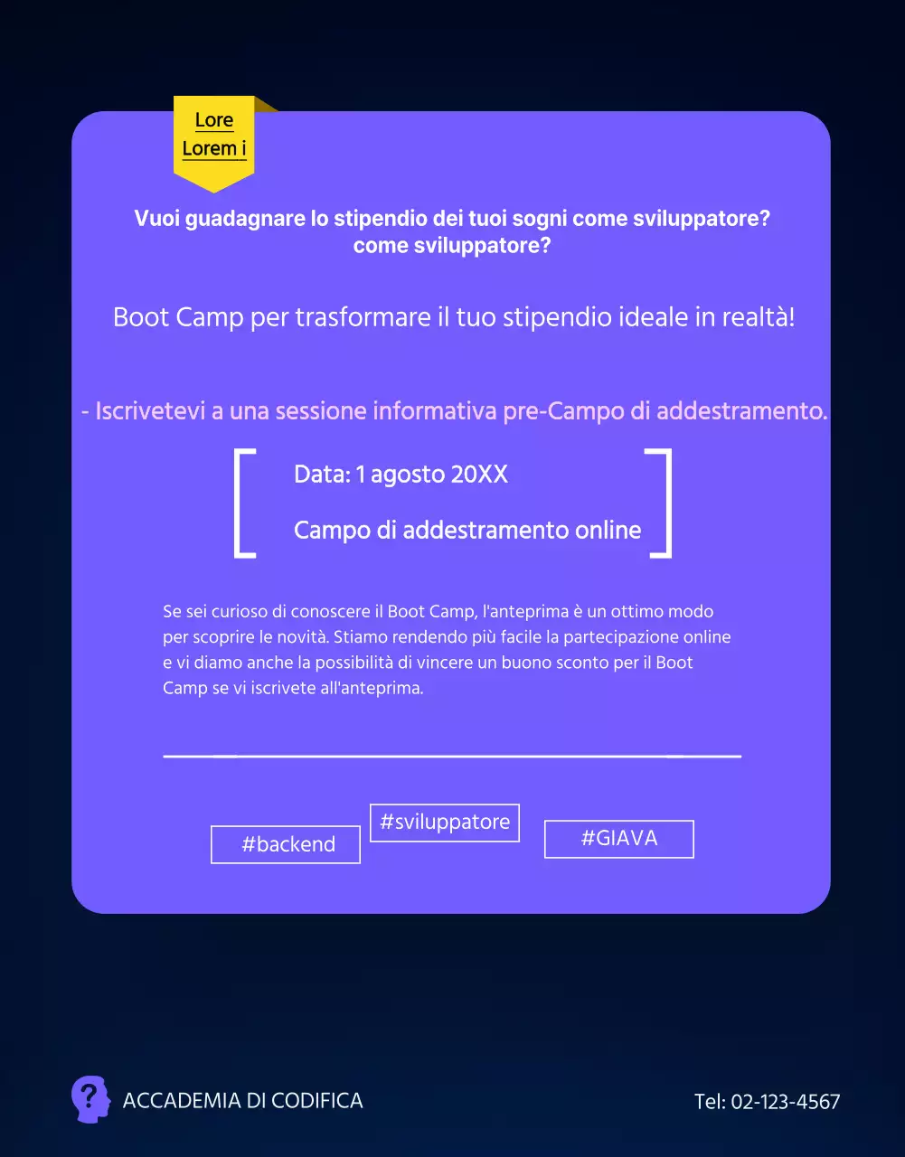Formazione Coding Academy in viola e nero