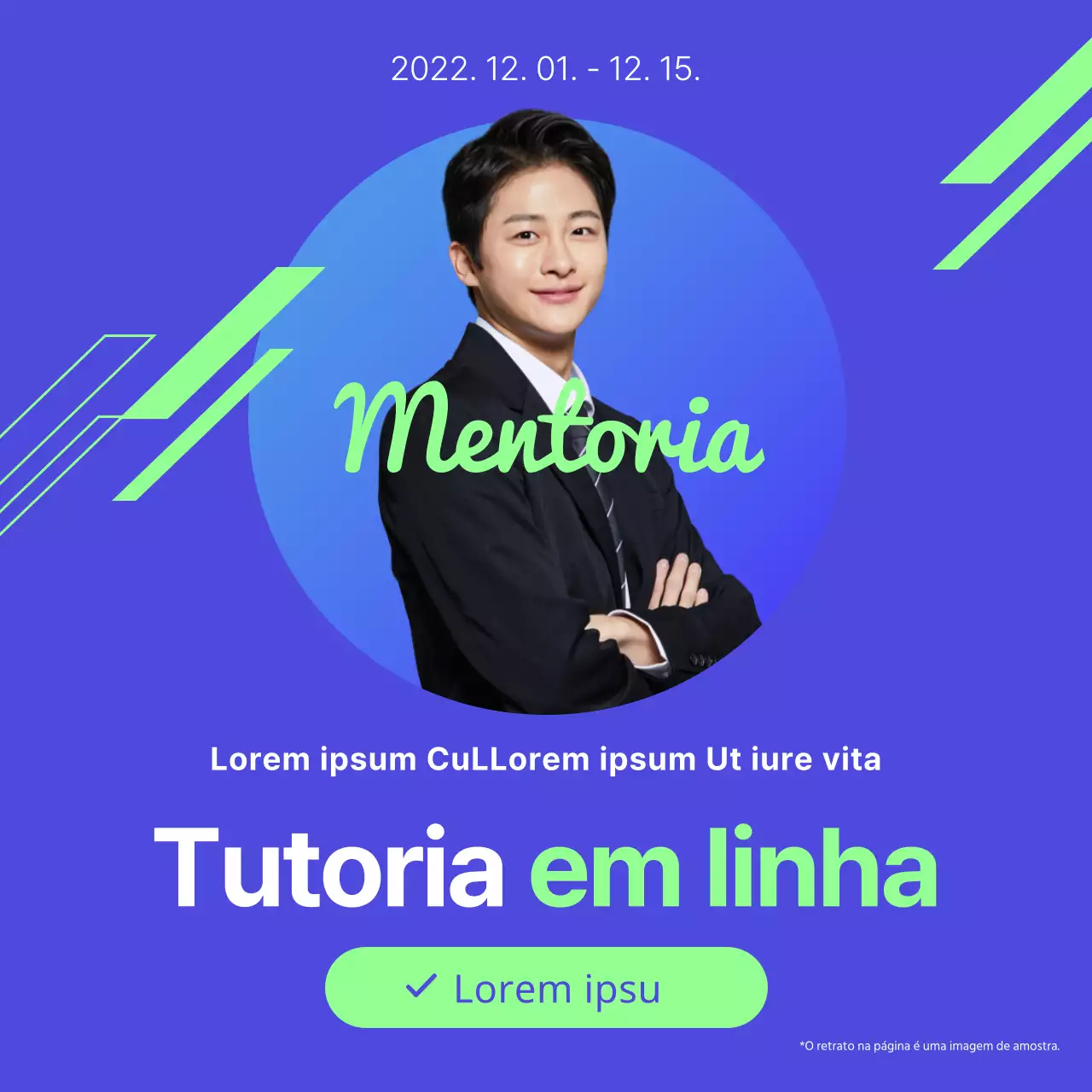 Anúncio de tutoria geométrica azul e chartreuse