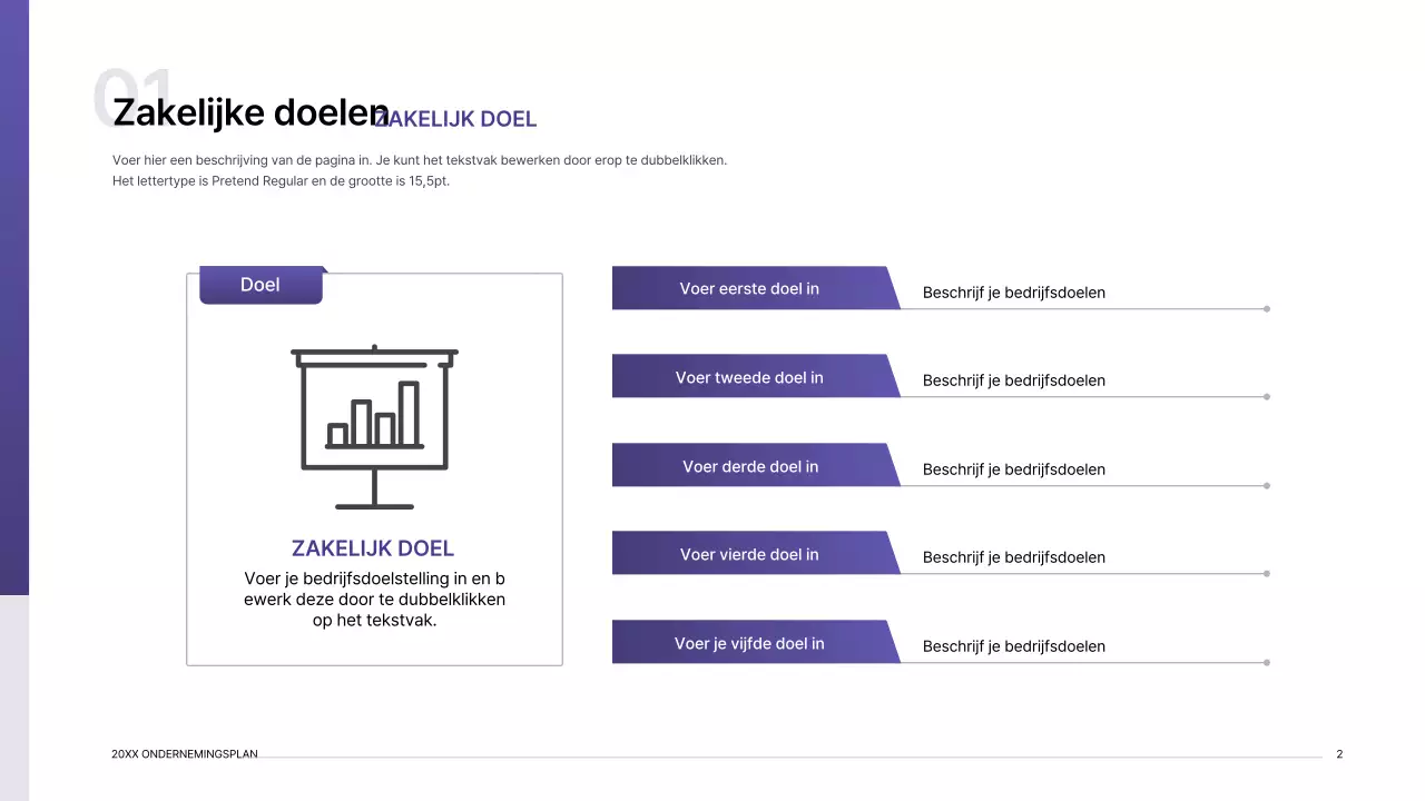 Presentatiepakket ondernemingsplan met paars verloop indexconcept