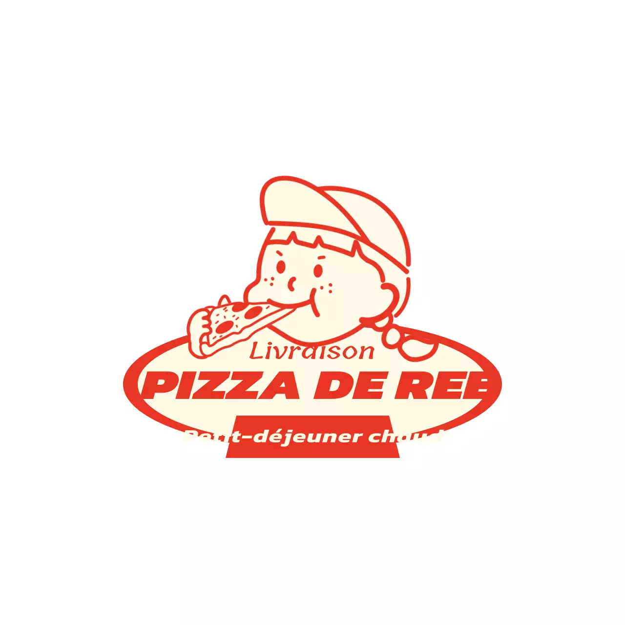 Logo d'une pizzeria avec une jolie illustration rouge et jaune