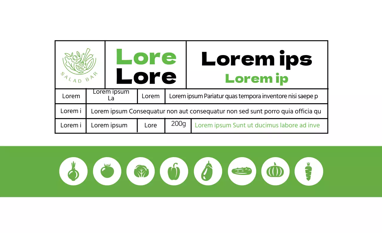 Illustrierte Lebensmitteletiketten für Salat in Lindgrün