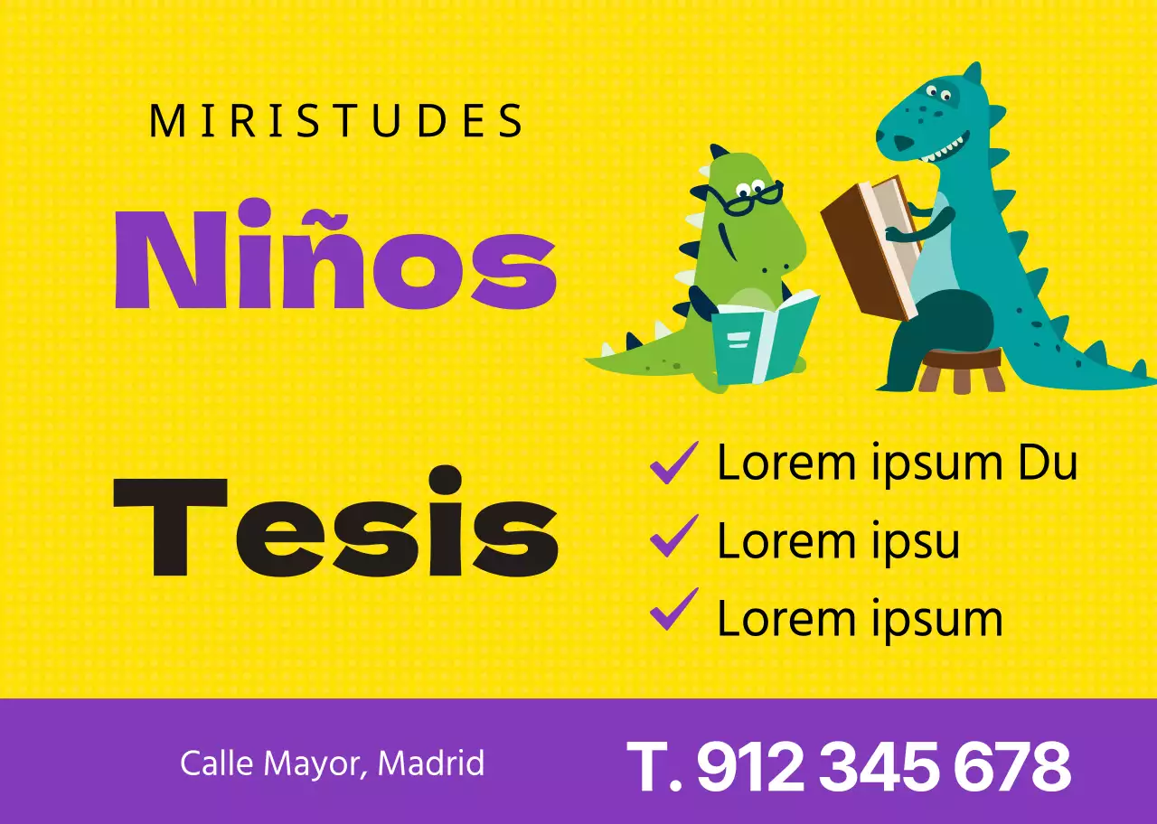 Amarillo Púrpura Lindo Dinosaurio Carácter Escritura de Ensayo Escuela