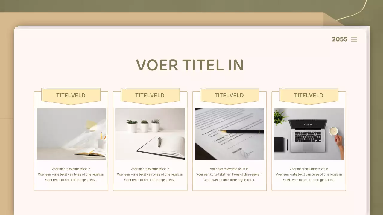 Voor presentaties met een strak documentconcept in olijf- en beigetinten
