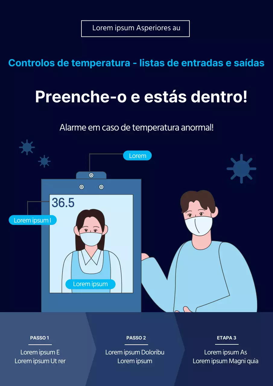 Guia simples de prevenção do coronavírus ilustrado a azul