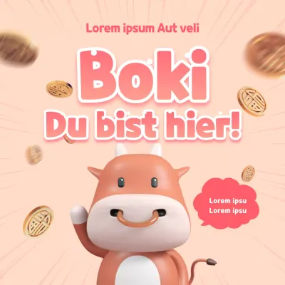 Social-Media-Quadrat mit einer rosa Kuh als Kommentar zum Neujahrsfest