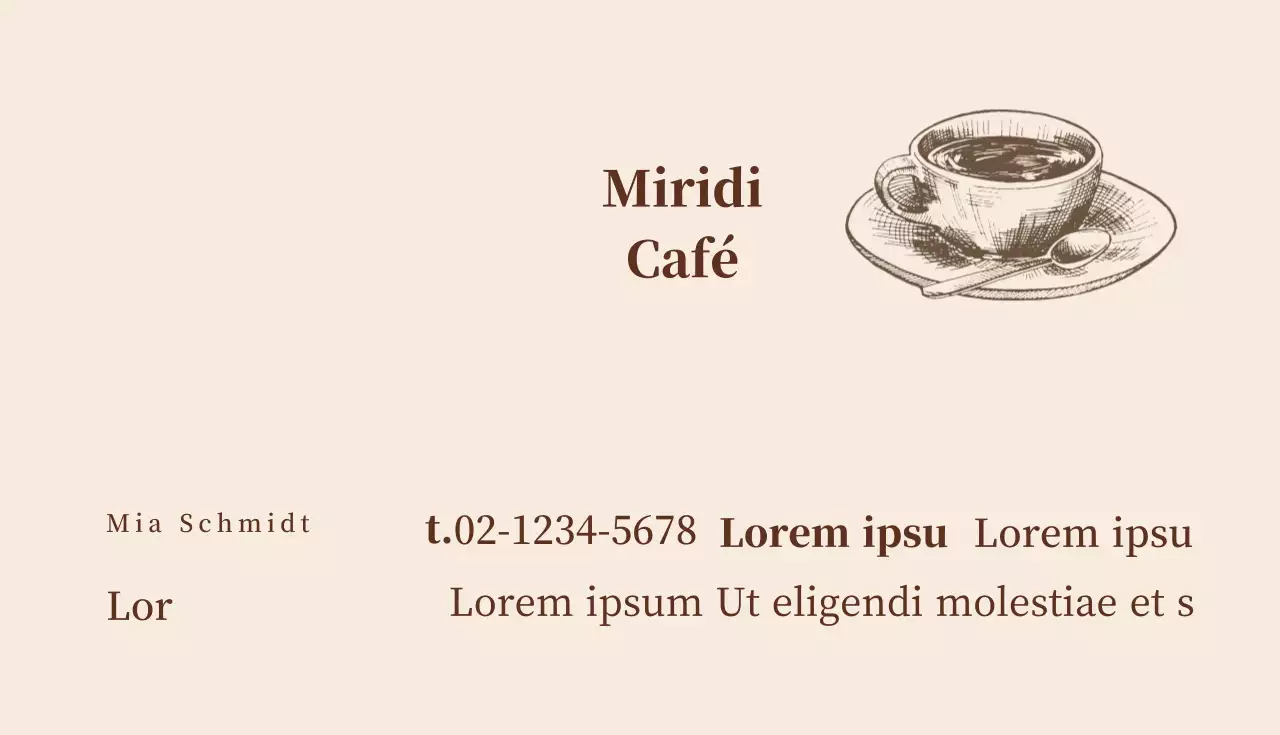 Elfenbeinbraune illustrierte Cafe-Visitenkarte