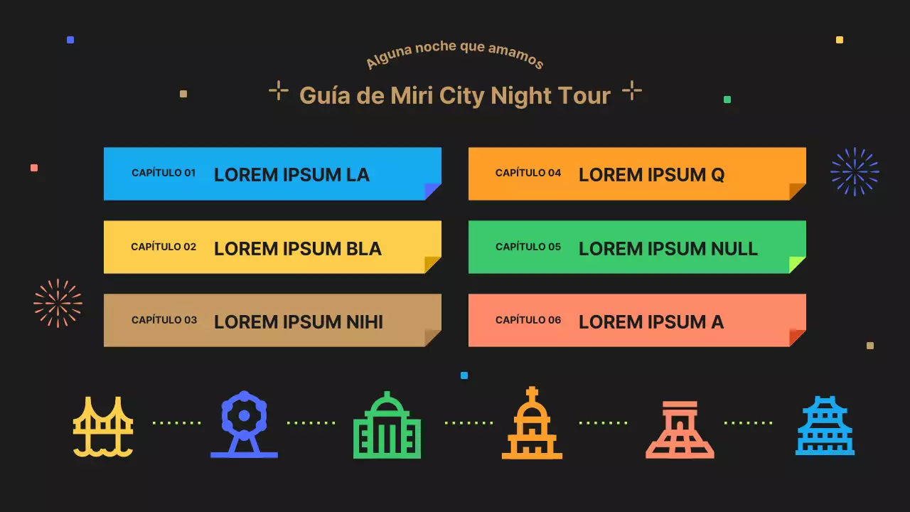 Un simpático guía turístico nocturno negro y colorido