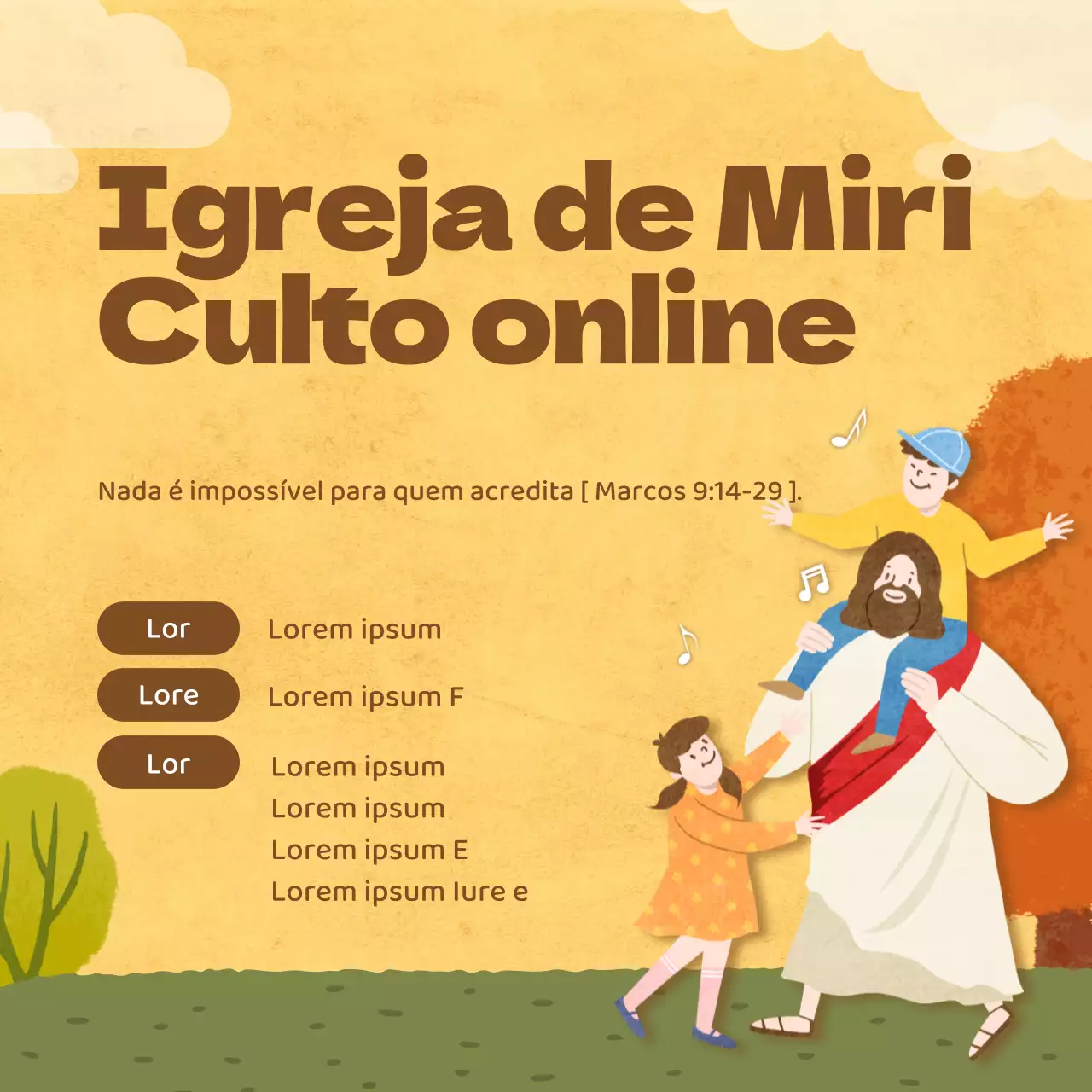 Guia de adoração em linha com ilustrações em castanho