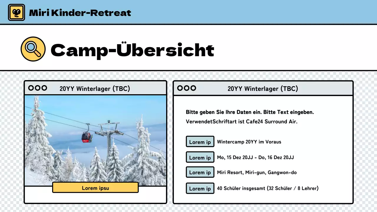 Kinder-Winterlager mit niedlichem Stil in Hellblau und Grün